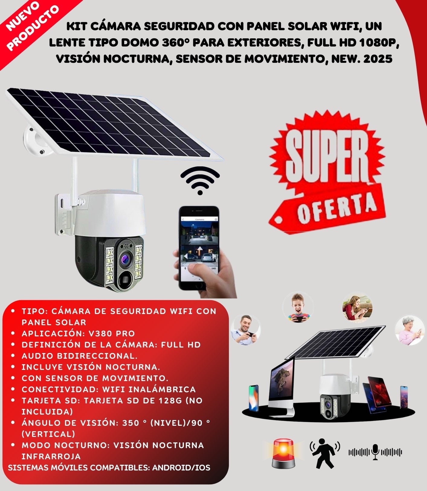 Camara Seguridad Solar  Lente Wifi